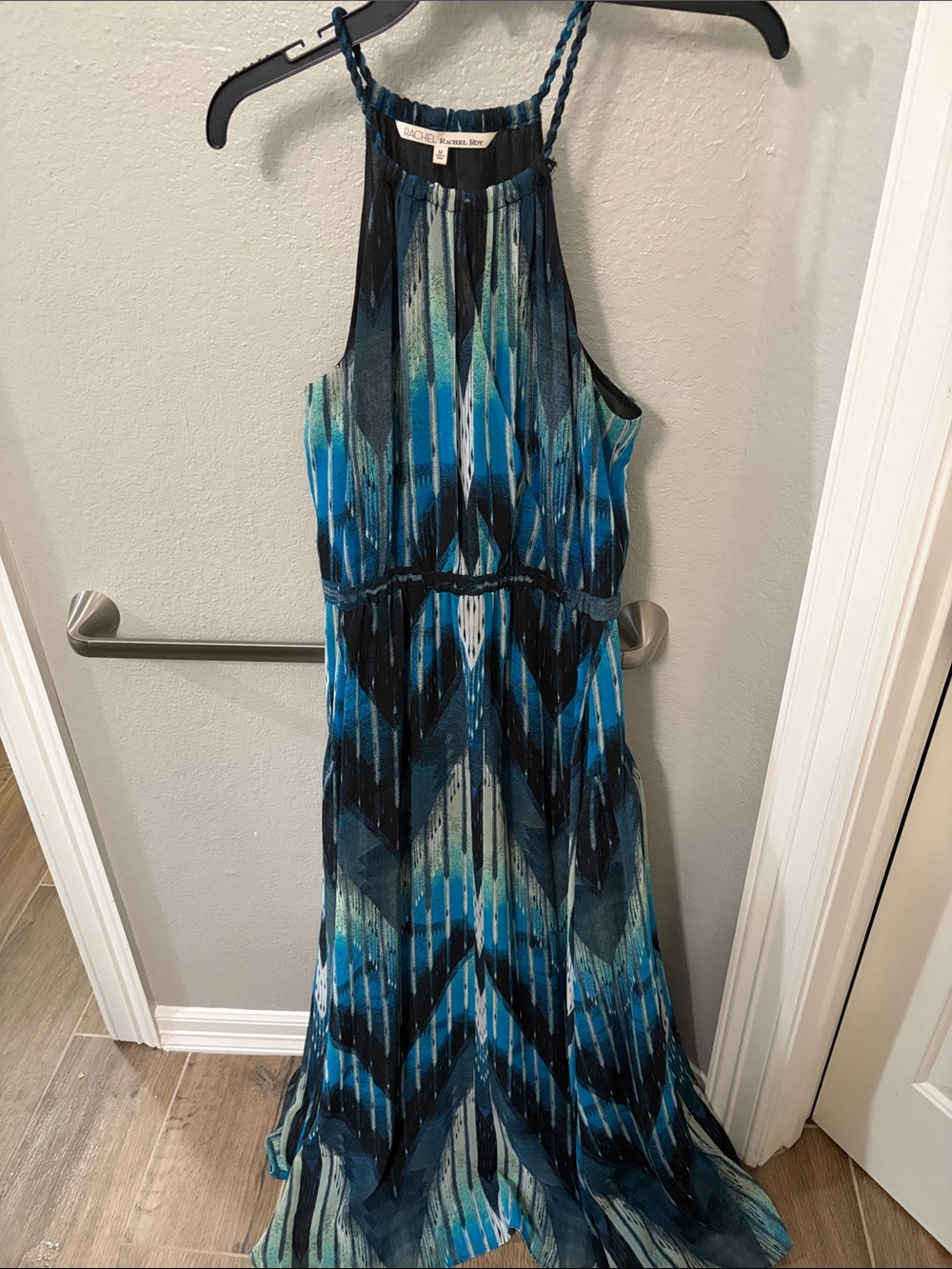 RACHEL Rachel Roy Blue and Teal Printed Halter Maxi Dress